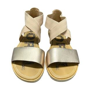 SOREL WOMENS ELLA SLIP ON AROUND ANKLE OPEN TOE SANDALS WARM GOLD SIZE 9